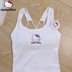 Pasek krzyżowy kamizelka Sanrio Hello Kitty z biustonoszem Y 2k Sexy młodzieńczy odzież damska japoński styl lat 2000. Y2k Oversize Crop gorset Top