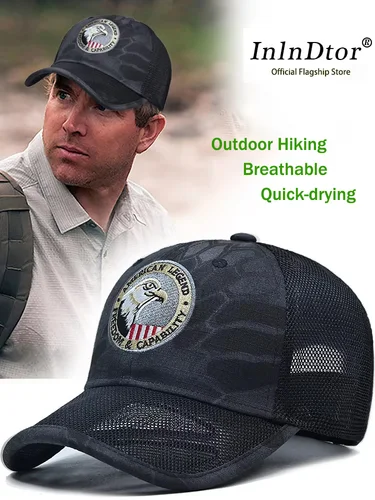 Imagen 2 del producto InlnDtor, sombrero de las Fuerzas Especiales al aire libre de gran tamaño, gorra de béisbol de estilo fino de verano para hombre, gorra con visera de camuflaje bordada con cabeza de águila