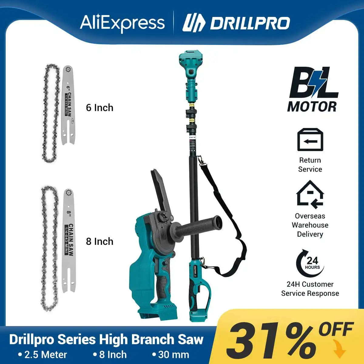 Drillpro-serra Elétrica Brushless com Extensão Pólo Carpintaria Ferramenta Elétrica para Bateria Makita 2.5m