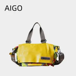 AIGO New Casual Original Women Handbag borsa a tracolla portatile in vera pelle di tela femminile borsa a tracolla di grande capacità Bolsa