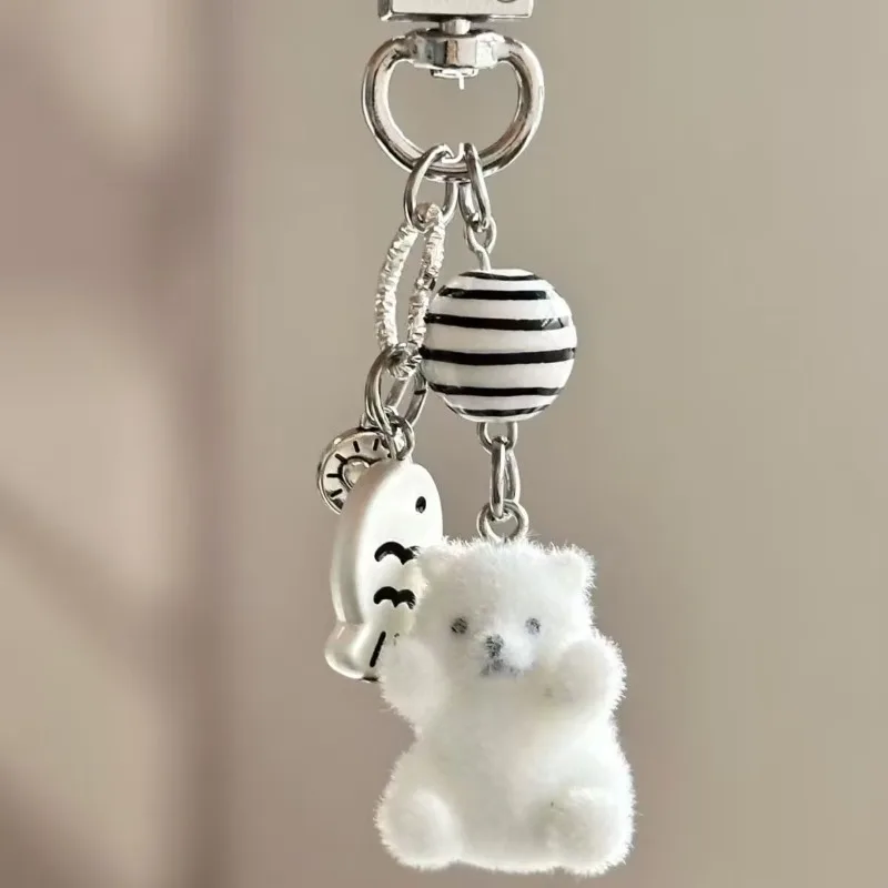 Flocking Cartoon Keychain Cute Seal Penguin Polar Bear Pendant Bag Decoration Keyring Car Key Holder Keychains Gift Fashionable