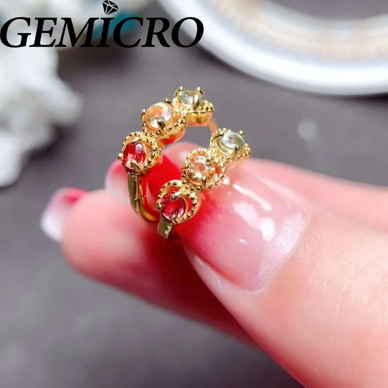 Gemicro 925 Sterling Silver Natural Colorful Sapphire Stud Earrings for Women Wedding Anniversary Fine Jewelry Female Girls