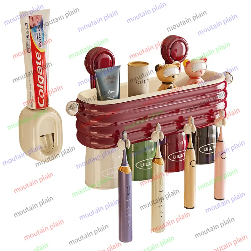 

Dopamine Suction Cup Toothbrush Shelf Home Bathroom Wall Hanging Magnetic Non-punching Mouthwash Cup Electric Toothbrush Holder