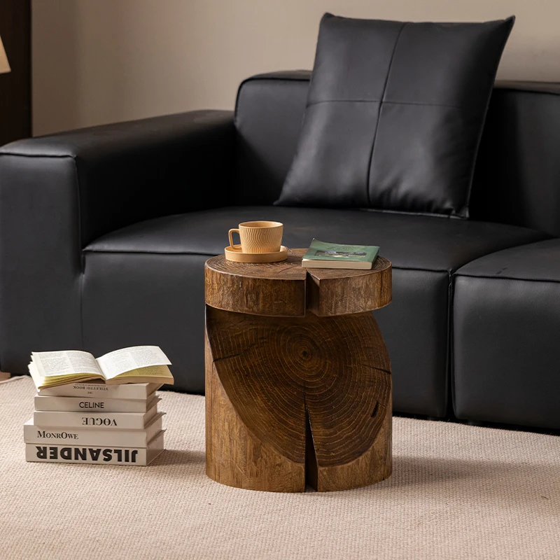 

Rustic Wood Stool with Deep Grain,Vintage Side Table for Living Room,Reclaimed Log Stool,Hand-Carved Root Sculpturefor Farmhouse