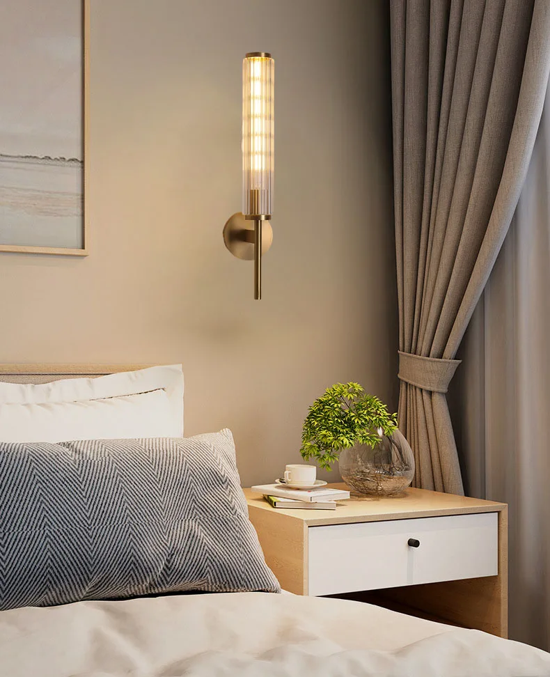 Clear Glass Wall Light Gold Brass Indoor Foyer Bedroom Lamp