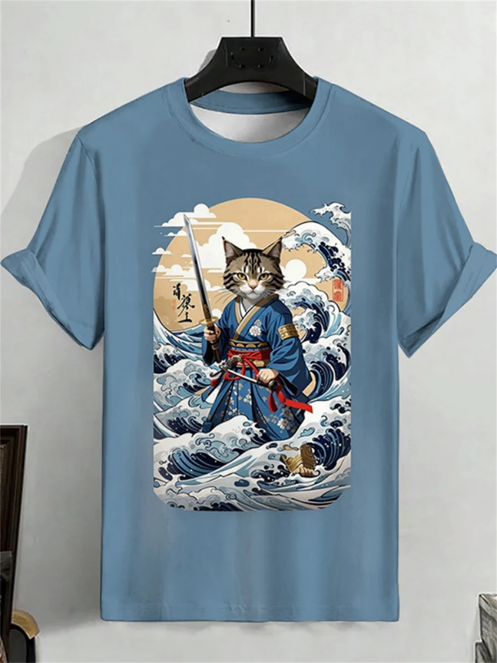 Japanese Ukiyo-e Graphic T Shirt Man Animal Waves Sun 3D Printed T-Shirts Casual Short Sleeve Tees Outdoor Oversized O-Neck Tops