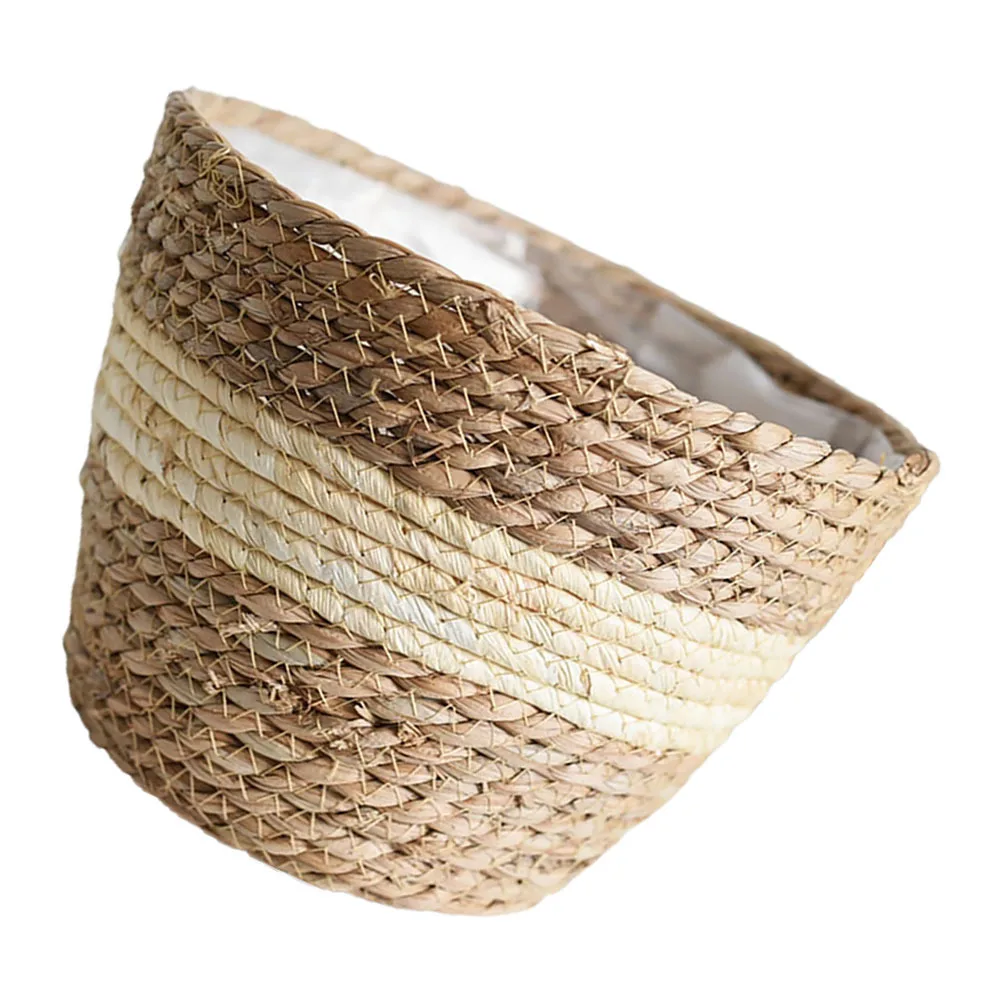 1 قطعة الزهرية المنسوجة الطبيعية سلة للزهور الرعوية حاوية نباتية متينة تخزين متعددة الأغراض لديكور حديقة المنزل #1
