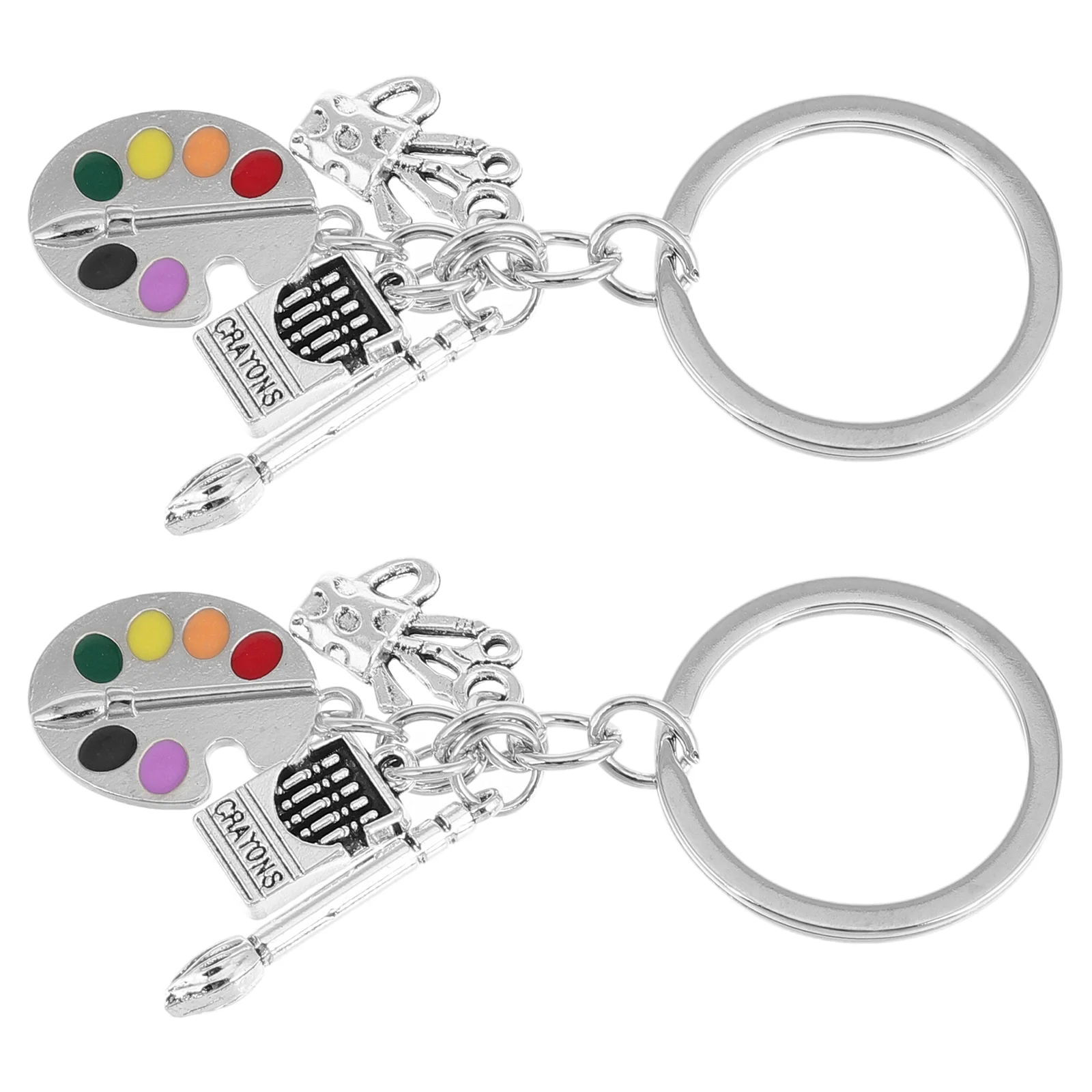 

2PCS Student Keychain Paint Palette Charm Pendant Alloy Fashion Multiscene Use Practical Paintbrush Keyring