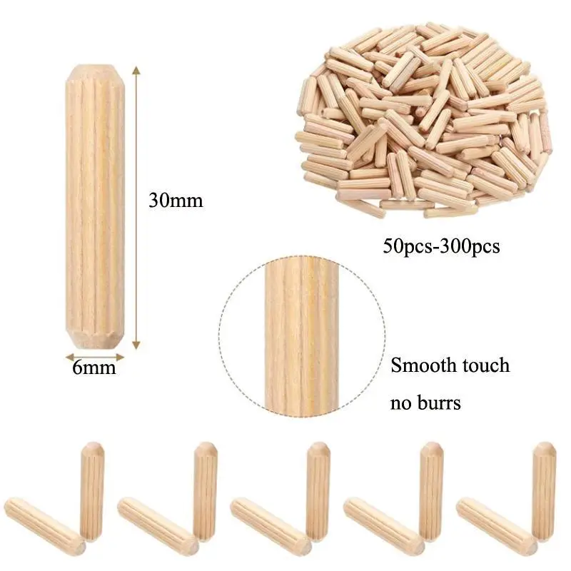 100pcs~50pcs Woodworking Doweling Jig Kit Round Grooved Fluted Wooden Plug Wood Dowel Pins Rod Drilling Guide Locator Tool