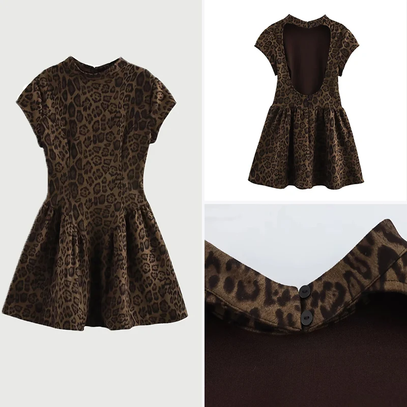 Z primavera 2025 sexy casual bal leopardo impressão retro dr feminino faionable dr fibra de poliéster senhoras saia