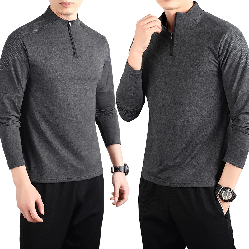 

High Quality Men Casual Long Sleeves with Half Zip Quick Dry Breathable Running Shirt Bodybuilding Sport Tee Workout Apparel