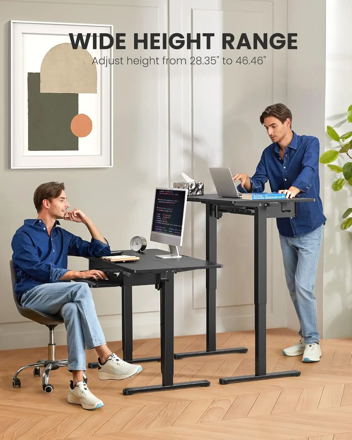 Electric Standing Desk with Full Size Keyboard Tray, Adjustable Height Sit Stand Up Desk, Home Office Desk Computer Workstation