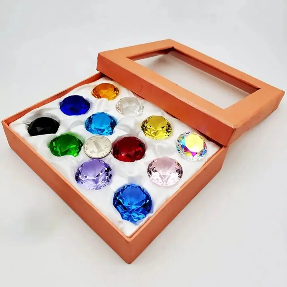 

Artificial Crystal Glass Diamond Jewel Paperweight Room Decor Children Toys 12 Color Round Cut Crystal Gem Gift Box Set (12pcs)