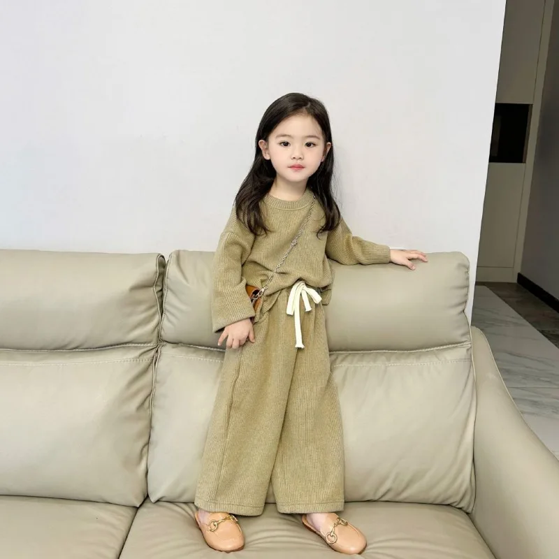 Children Clothing Set Girls Autumn and Winter Korean Style Baby  Solid Color Casual Simple Fashionable Two Piece Set