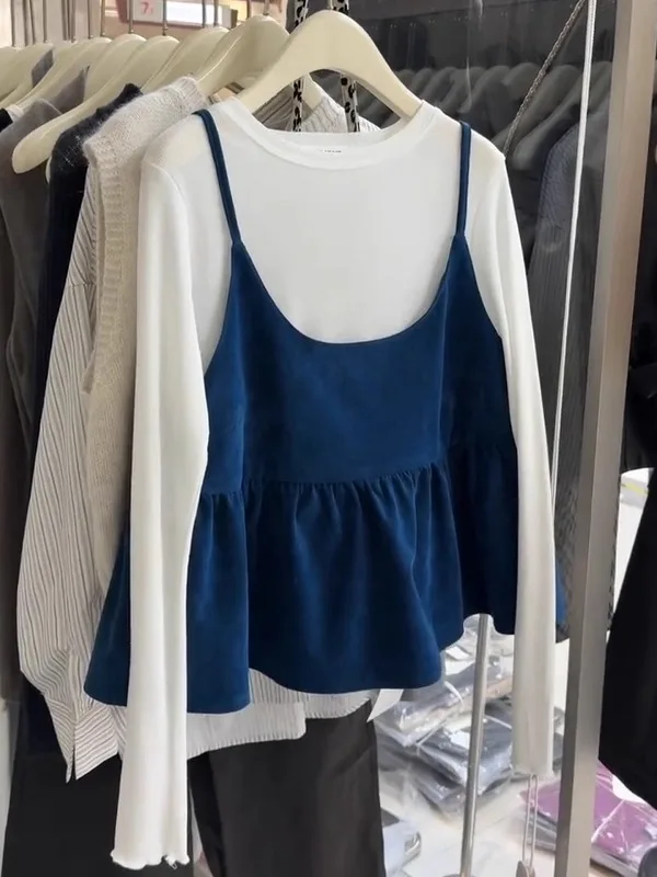 

Уникальный красивый женский осенне-зимний комплект Faion, вельветовая майка и базовый комплект из двух предметов, повседневный теплый комфорт