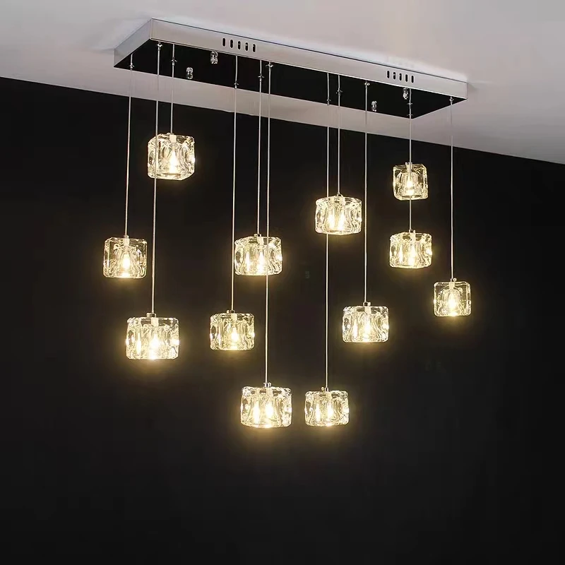 

Glossy Crystal Chandelier Modern Minimalist Rectangular Creative Pendant Lamps Ceiling Room Living Room Decorative Lighting