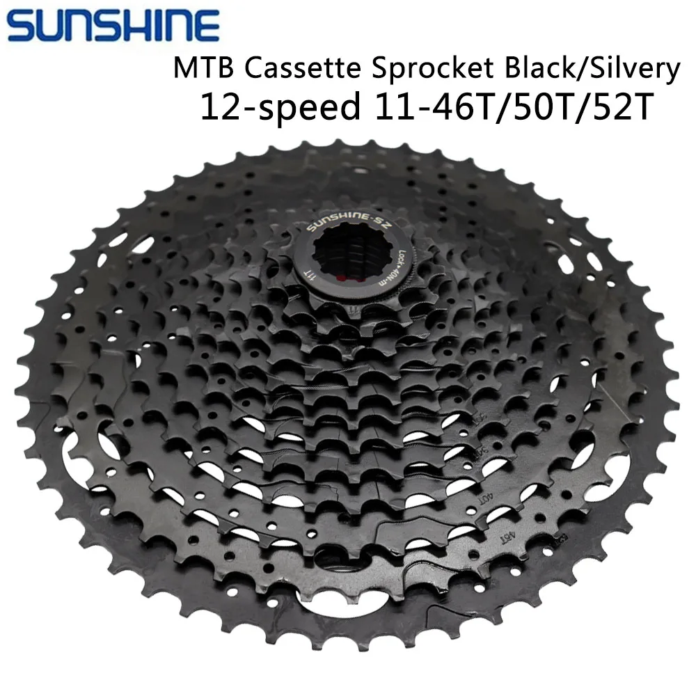 SUNSHINE 12 Speed MTB Bike Cassette Sprocket 11-46T/50T/52T Black Silvery Freewheel Compatible for Shimano Sram