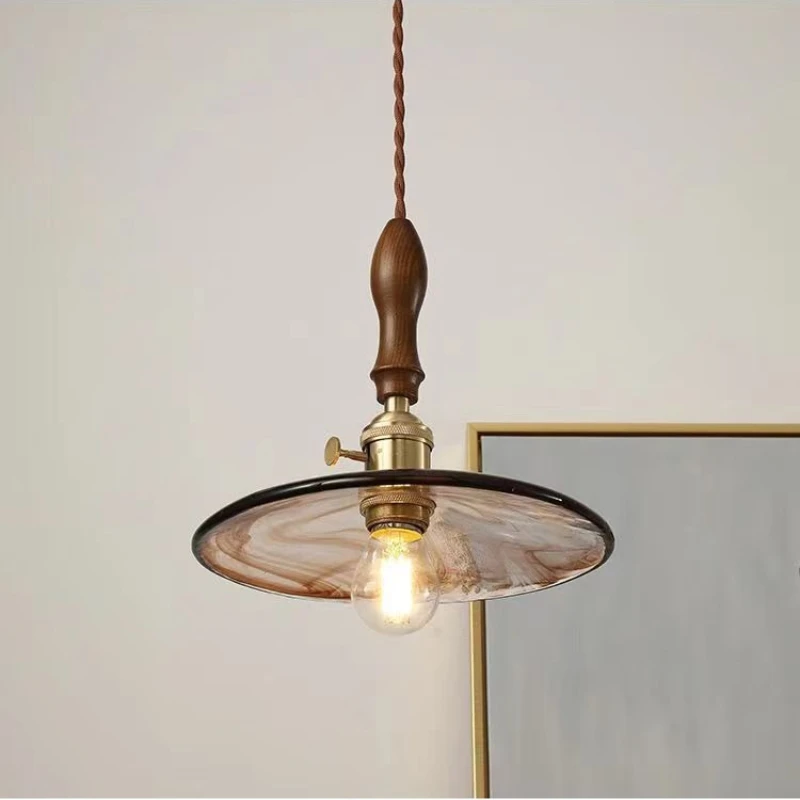 Nordic Vintage Copper LED Pendant Lights Bedroom Kitchen Island Restaurant Dinning Room Glass Lampshade Pendant Lamp Luminaires