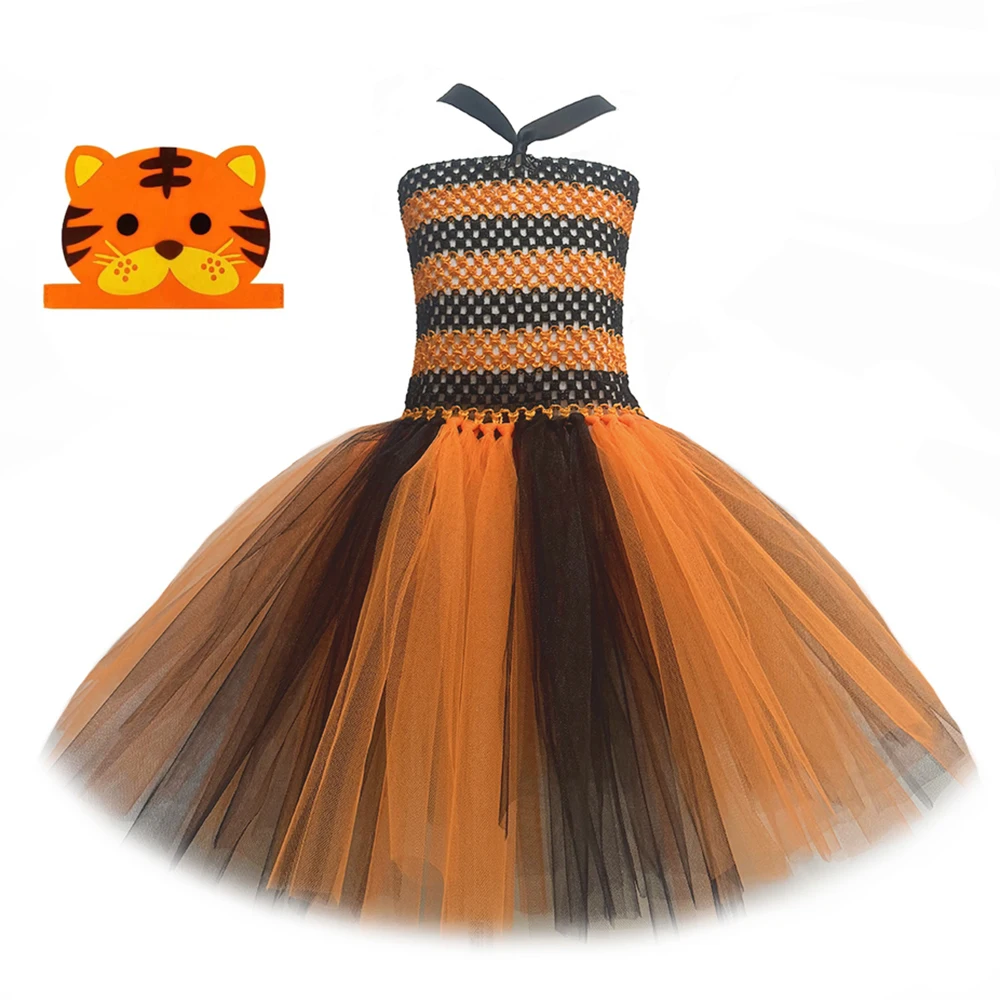 Oranje Zwarte Jungle Tijger Kostuums Voor Baby Meisjes Dieren Cosplay Tutu Jurk Kids Kerst Halloween Outfits Kinderfeestkleding