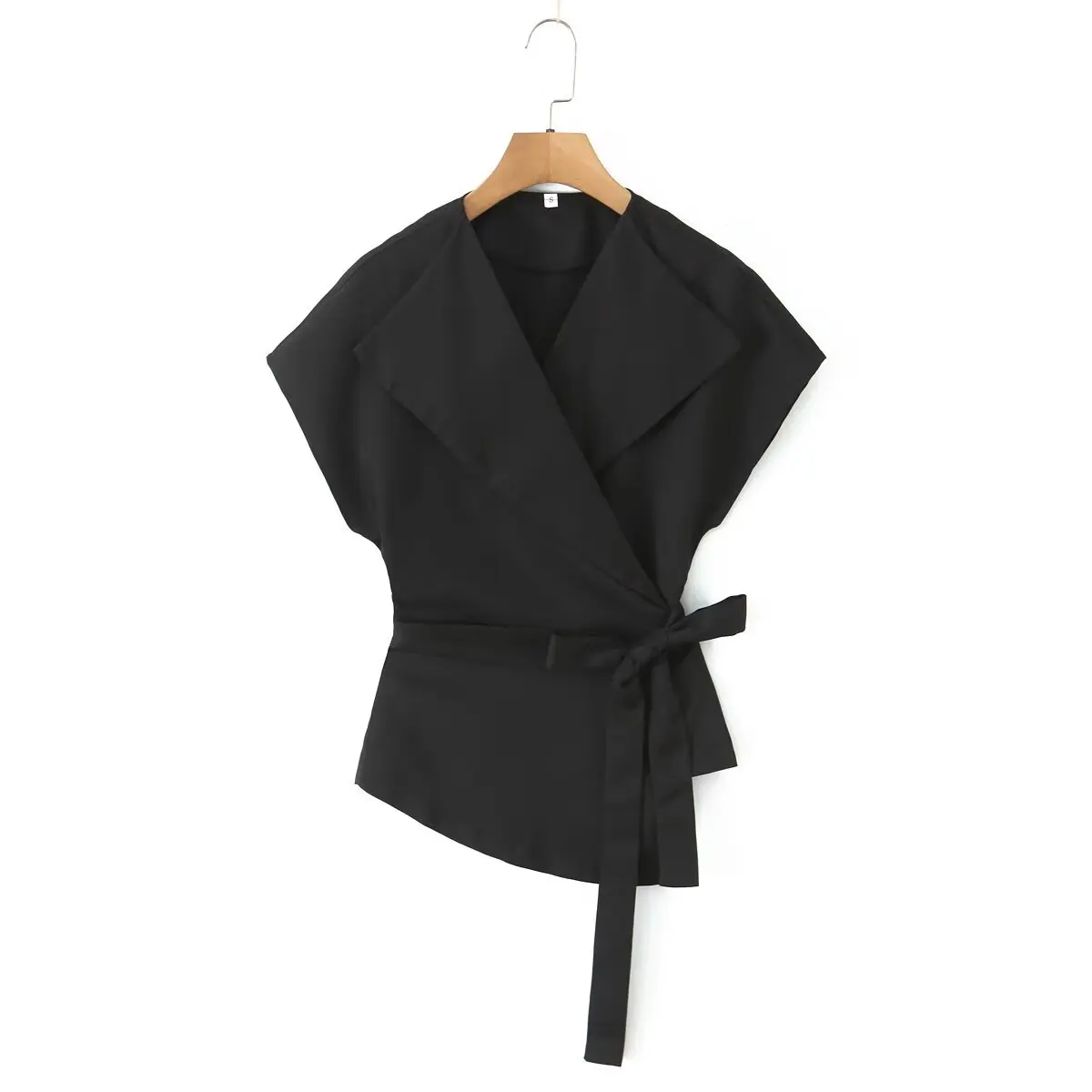 

Korejepo New Women Clothing European American Style Fashionable Simple Big Collar Short Sleeved Shirt with Belt Top