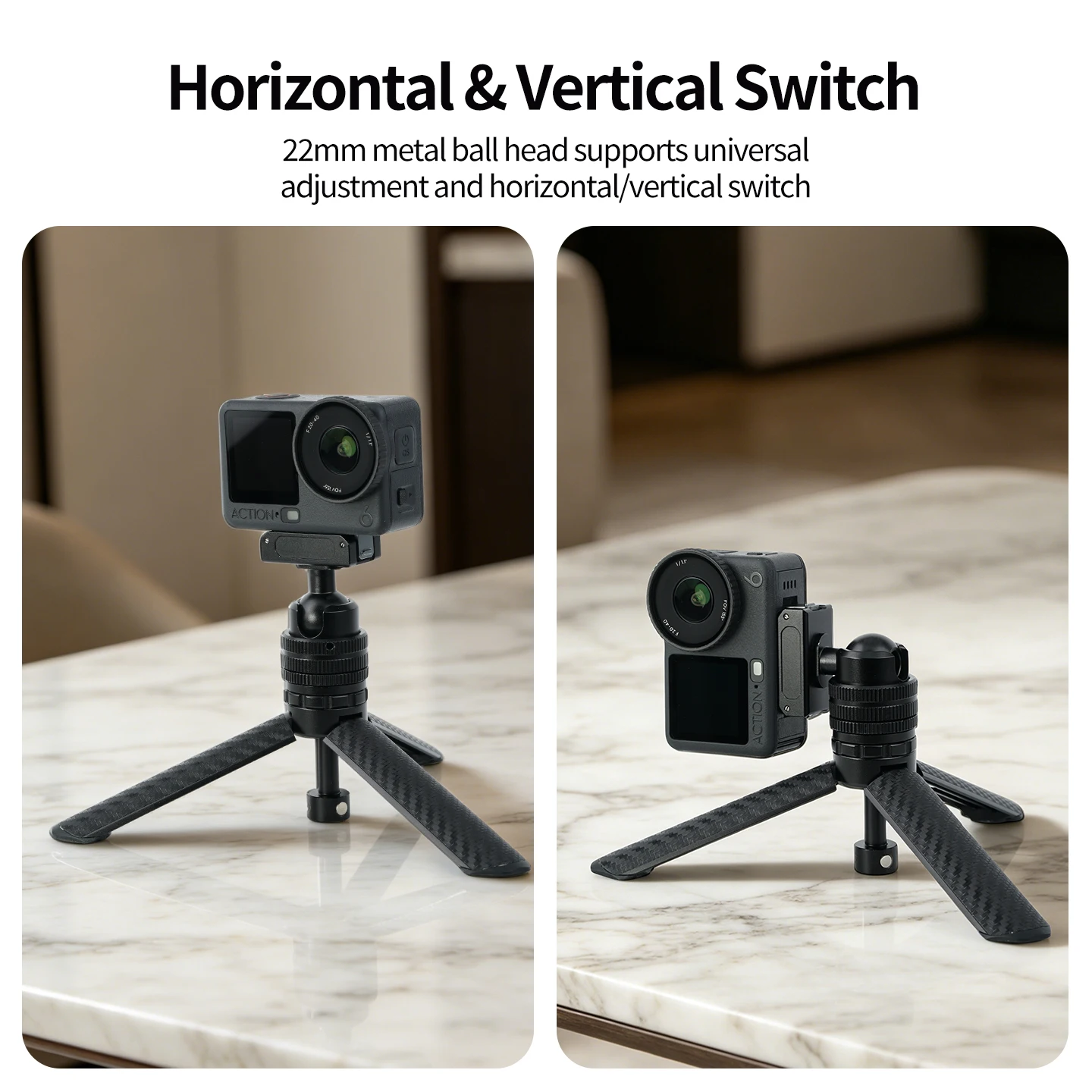 Ein-Klick-Öffnung Mini-Stativ 22mm Kugelkopf ARRI Positionierungsadapter 1/4 Schraube für GoPro Insta360 DJI Action Desktop Vlog Halterung – Detail 8