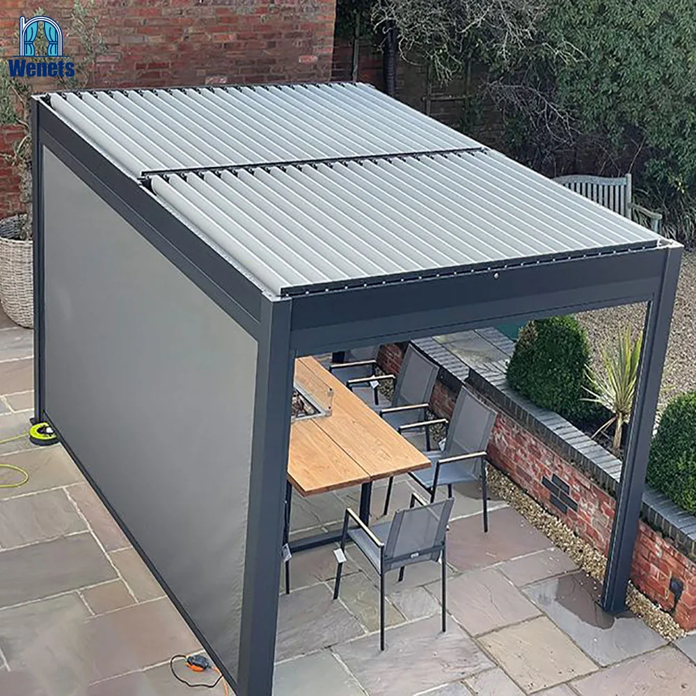 Motorized Zip Screen, 30% Polyester, 70% PVC, Outdoor Roller Blinds, Remote Control Windproof Shade