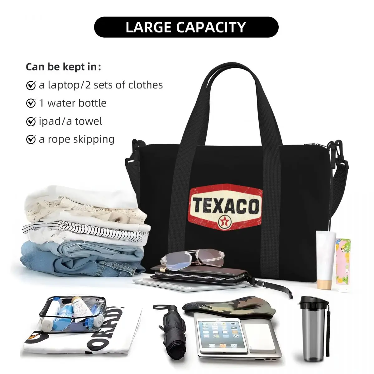 Aangepaste vintage Texaco logo strand draagtas voor dames extra grote sportschool handbagage reisboodschappentassen