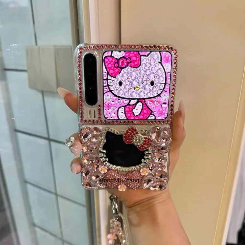 Bling Strass Kristall Hello Kitty Hülle für Motorola Razr 60 Ultra 70 50 Razr 40 Ultra Diamant Make-up Spiegel Sanrio Cover – Detail 2