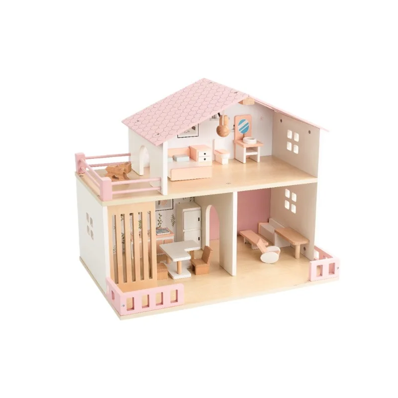 

Деревянный имитационный замок-вилла для принцесс розового цвета