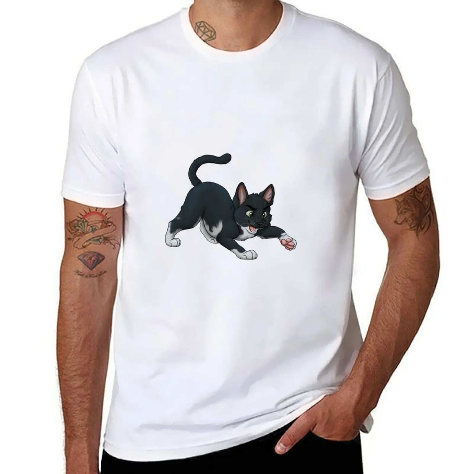 

Jayme the Black and White Cat T-Shirt man t shirt graphic cotton t shirts man 100% T-Shirt