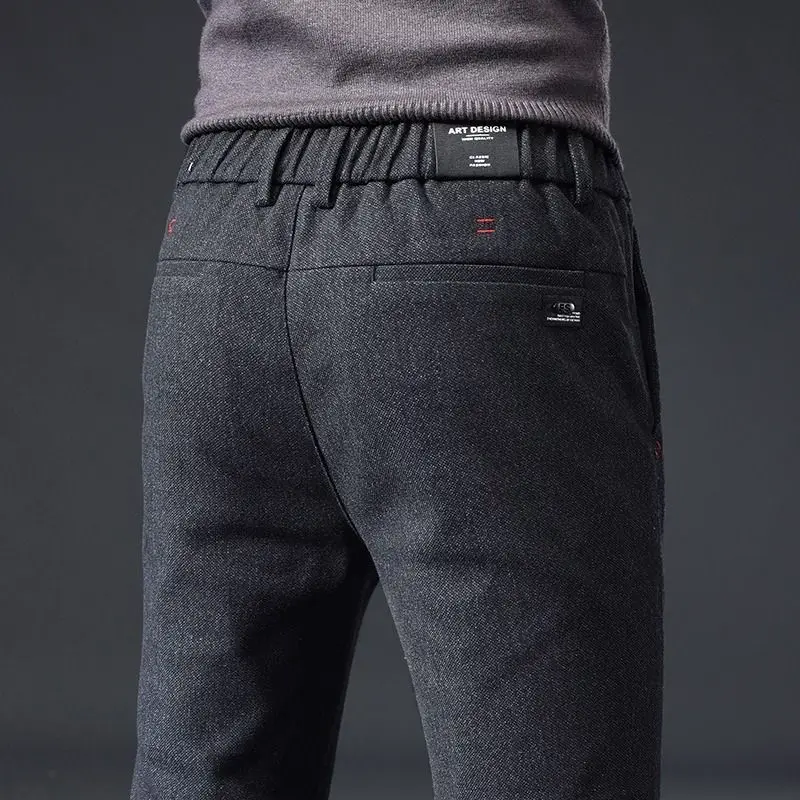 Spring and Autumn Polished Casual Pants Men's Elastic Loose Straight Thin Trousers Korean Wear-resistant Business Trousers