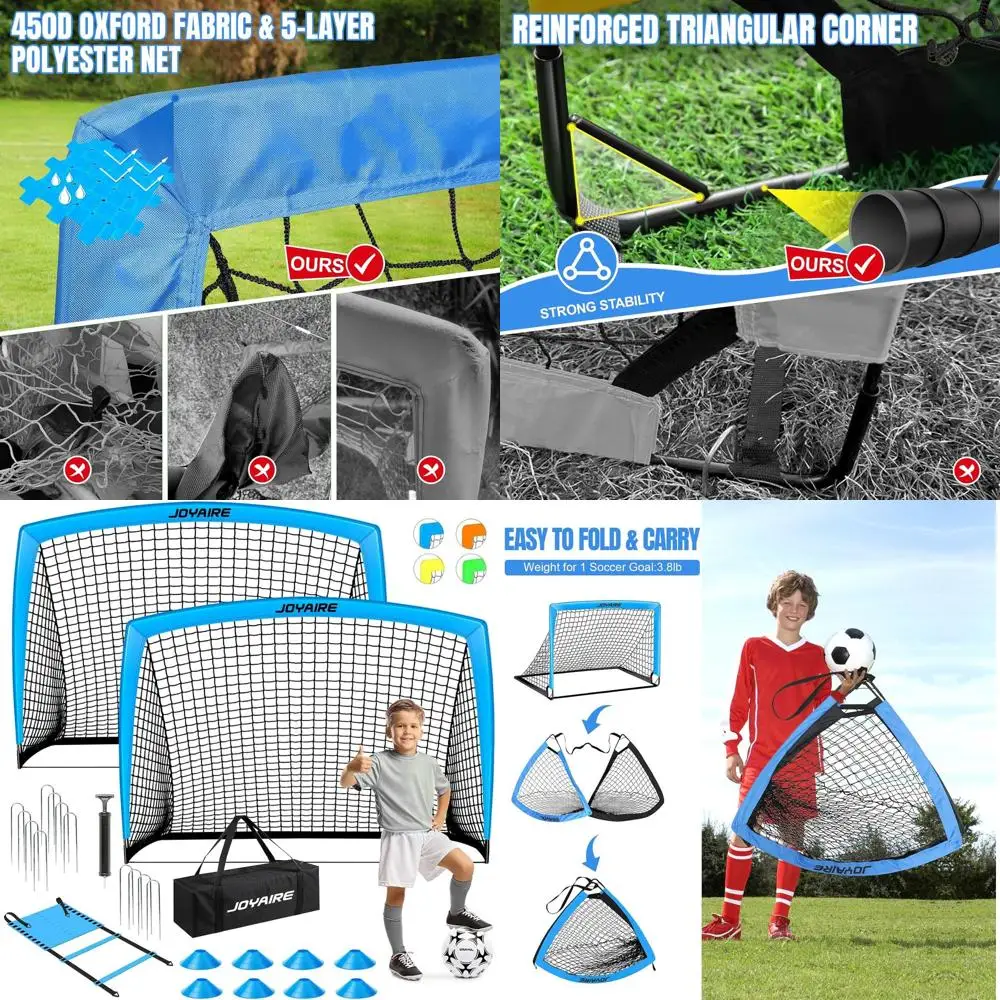 

Durable 5-Layer Soccer Net with 10mm Poles, Portable Training Set, Various Sizes, Size 4 Ball Included