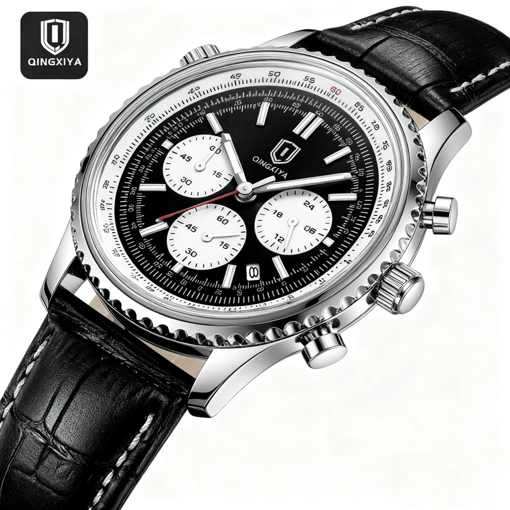 

QINGXIYA брендовые роскошные кварцевые мужские часы с кожаным ремешком, хронограф, часы для мужчин, повседневные спортивные водонепроницаемые наручные часы с датой, мужские