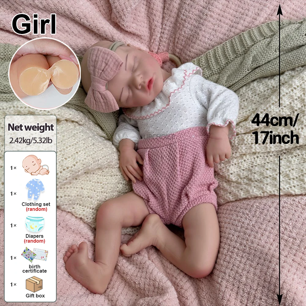Curación de 17 pulgadas de silicona suave renacido bebé niña muñeca realista abrazo bebé para la comodidad alivio de la ansiedad y apoyo emocional