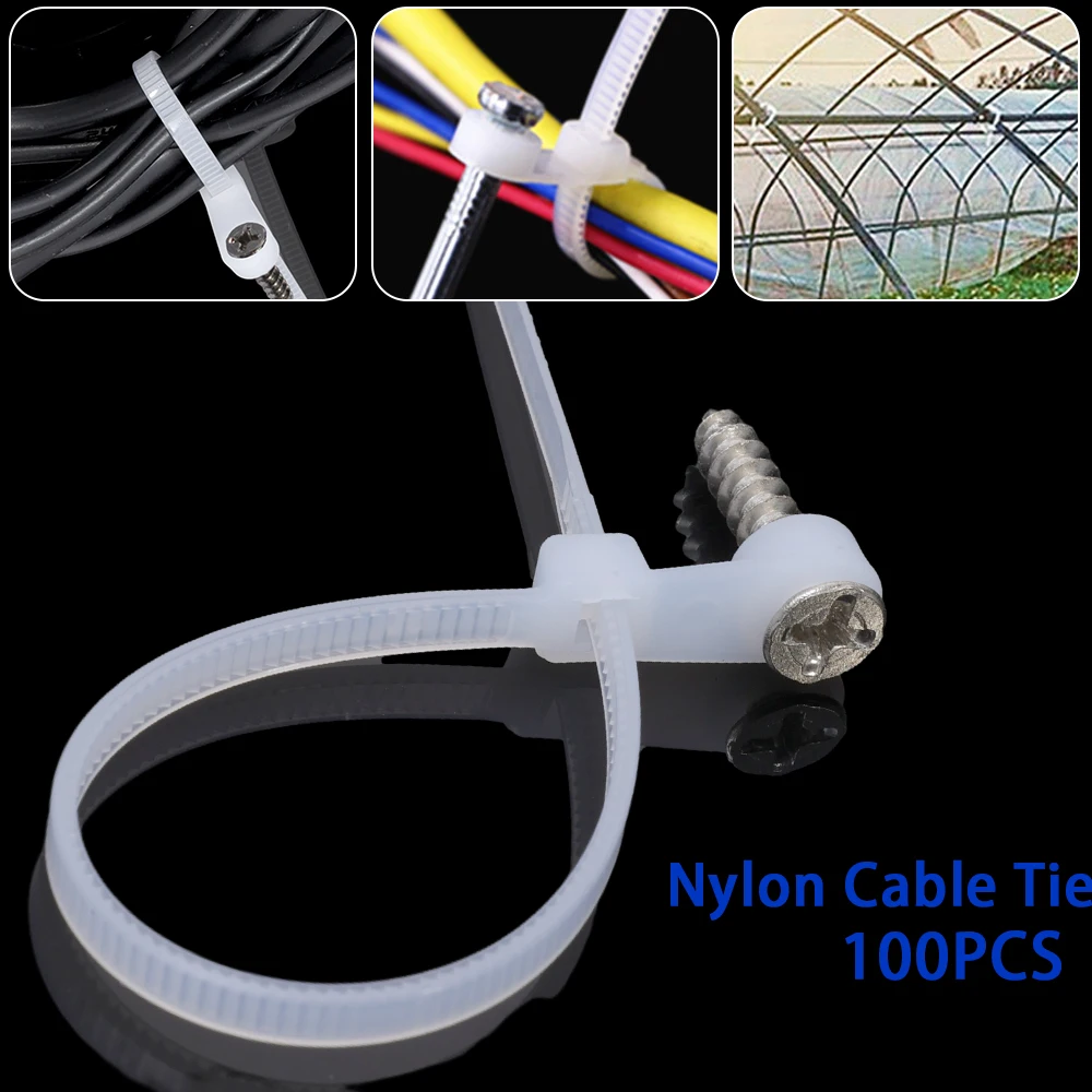 Bridas de nailon para Cables de oficina, accesorio de sujeción con orificio de tornillo, 100 piezas