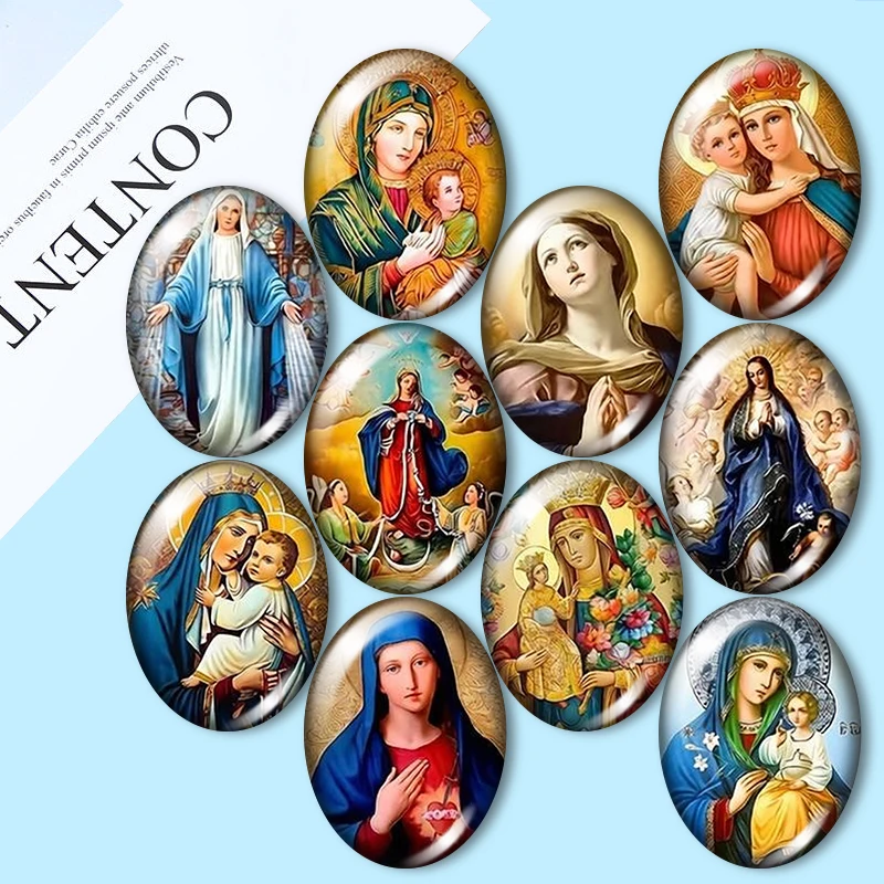 intage Madonna Hugging Jesus 10pcs Mixed 13x18mm/18x25mm/30x40mm Oval Photo Glass Cabochon Demo Flat Back Making Findings