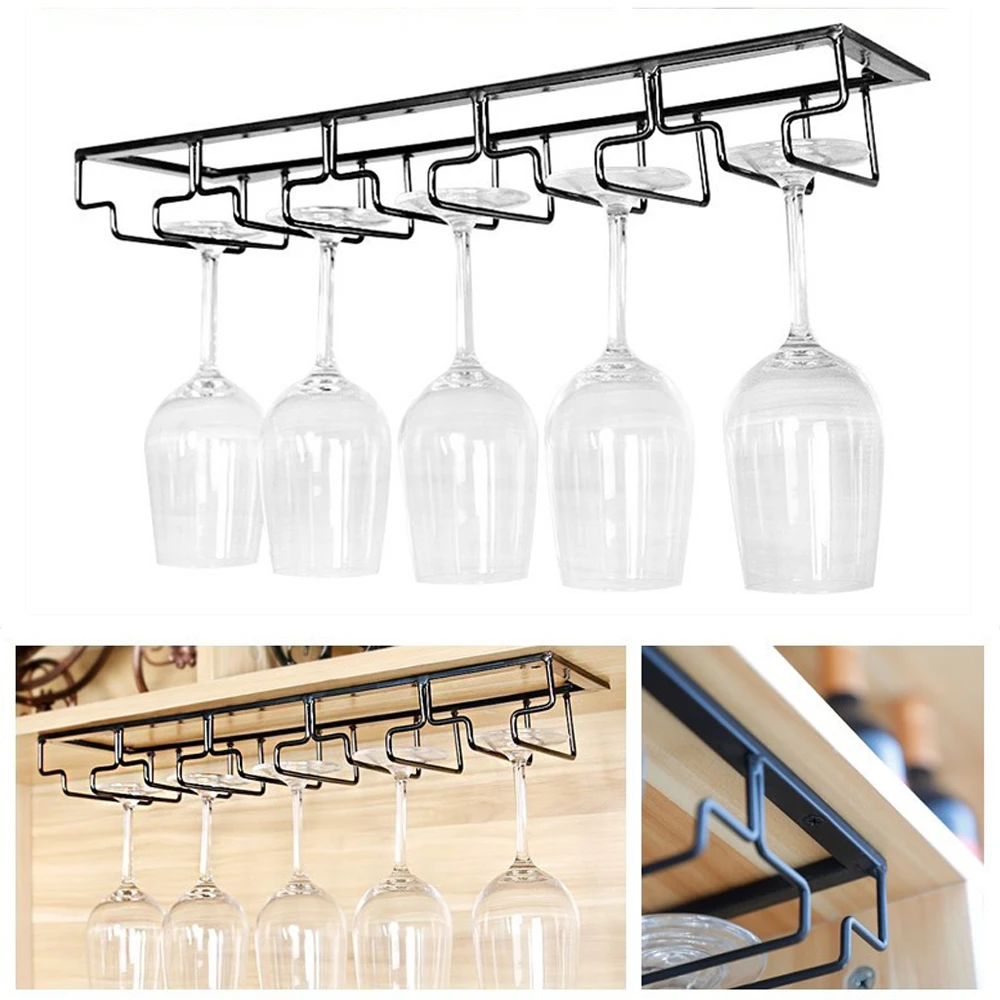 

Iron Wine Rack Glass Holder Glass Goblet Iron Rack Under Cabinet Bar Tool Stemware Stand Hanging Shelf High Quality