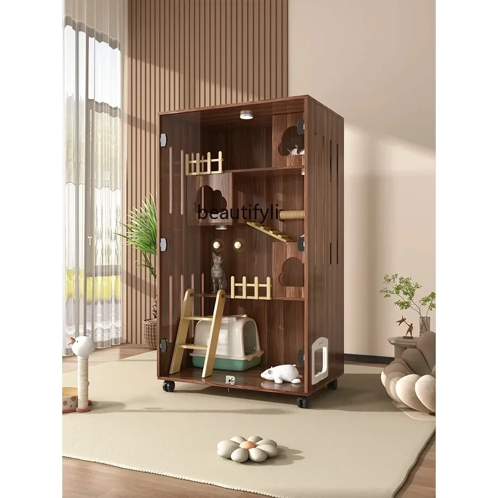 

FG10Cat Villa Cage Home Indoor Cabinet Nest Cat House Cattery Luxury Solid Wood Cat Room