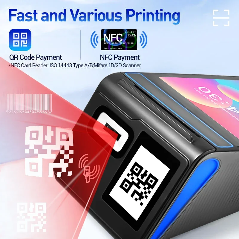 F1-88 سطح المكتب ماكينة تسجيل المدفوعات النقدية 8 بوصة تعمل باللمس 80 مللي متر طابعة طرفية قابلة للتعديل مسح الباركود السريع Gms WIFI BT أندرويد 14 Pos