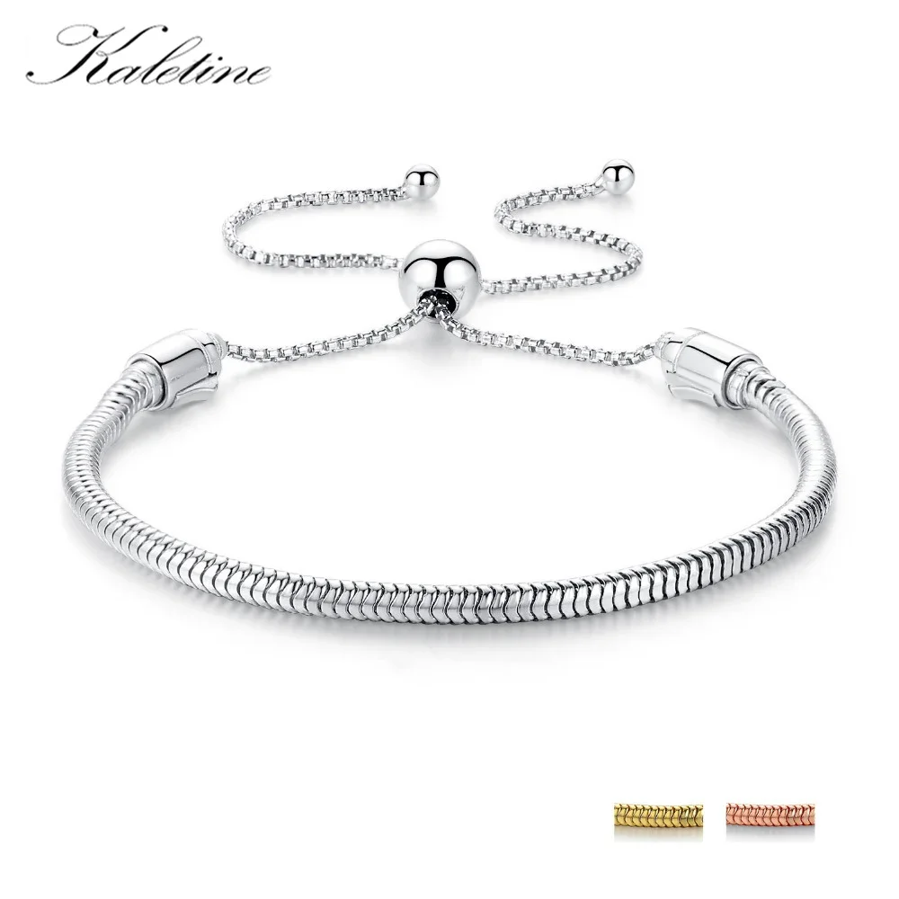 KALETINE 925 Sterling Silver Bracelets for Women Charms Tennis Bracelet Bangles Men DIY Jewelry Fit Bead Adjustable Snake Chain