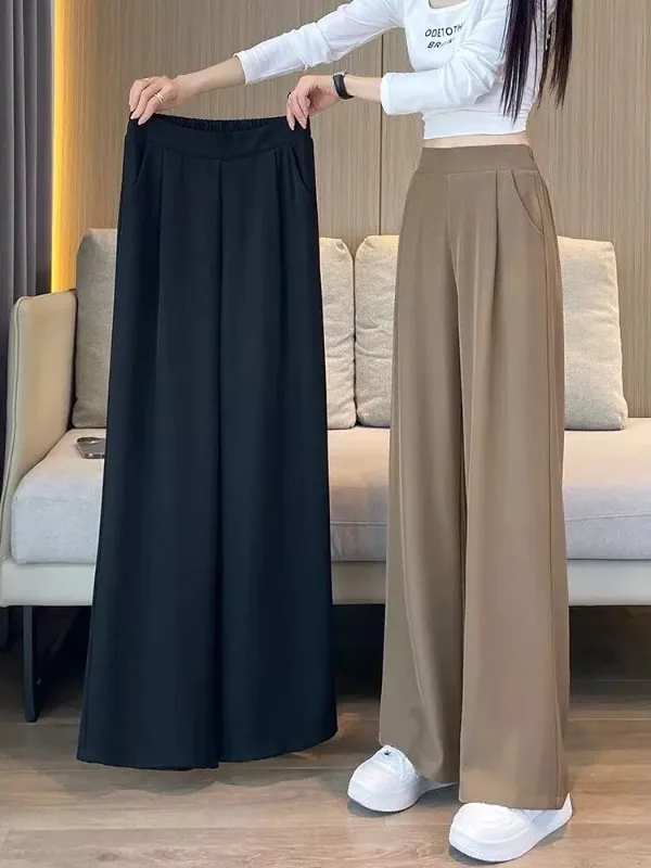 

plus Size Women's High Waist Wide Leg Pants Spring Summer Casual Loose Straight Cut Trousers Draping Effect Comfortable Fit