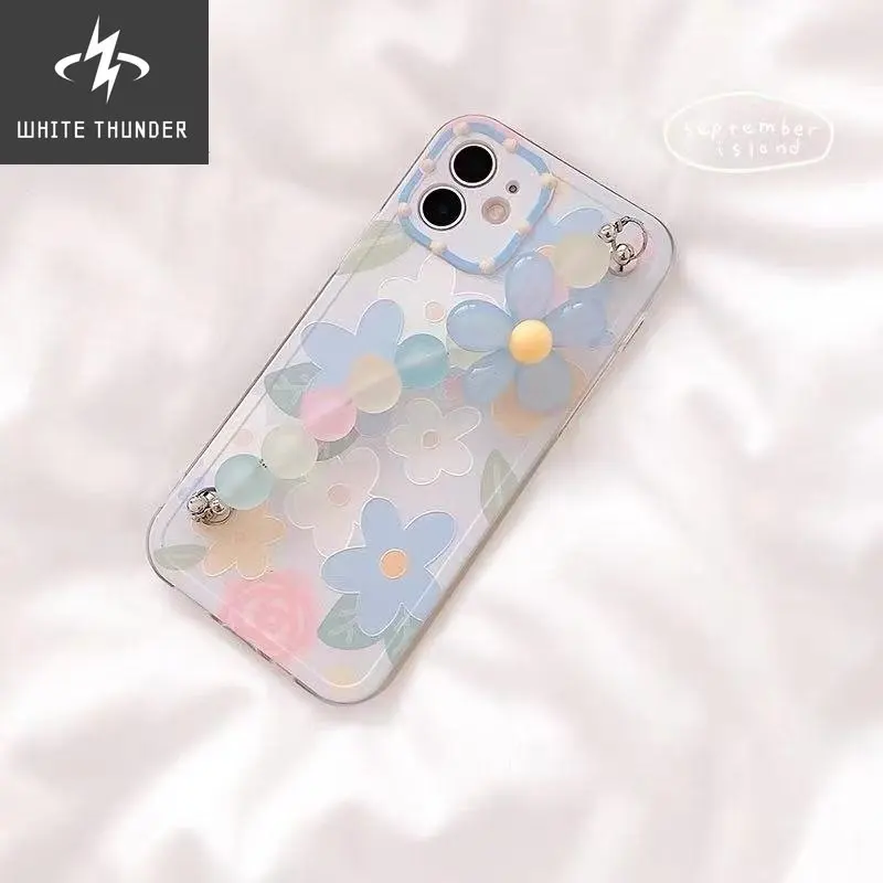 INS Korean Candy Color Flower Bracelet Soft Phone Case For IPhone 7 8 PLus X XR XS 11 12 13 14 Pro Max Lovely Bumper Back Cover