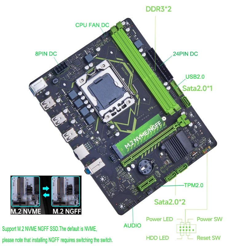 Picture 7: Qiyida X79 Motherboard set E5 2430 1*8GB=8GB DDR3 REG ECC memory combo kit set NVME NGFF M.2 SATA USB M ATX Server TPM2.0 socket
