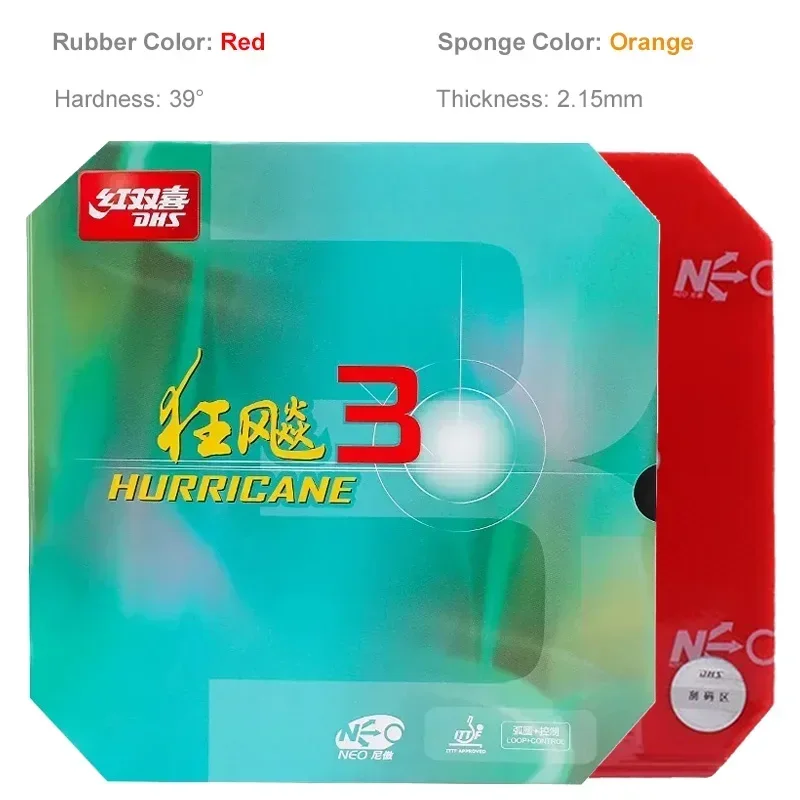 DHS-Hurricane 3 NEO Tischtennis-Gummi, 37 Grad weich, Hurricane-3, Pips-in-Ping-Pong-Schwamm, kein Booster erforderlich