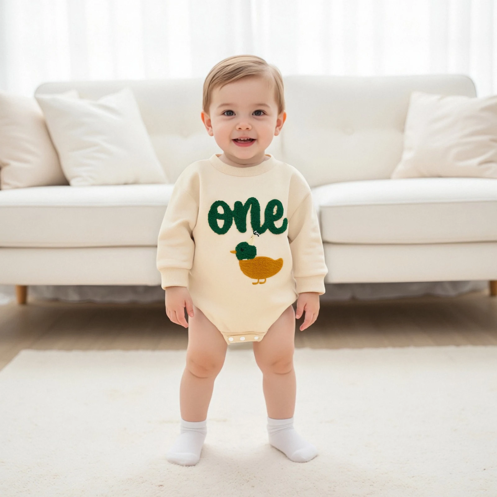 

Одежда для малышей, комбинезон для мальчиков, боди с длинными рукавами и круглым вырезом, вышивка и буквами утки, одежда на день рождения