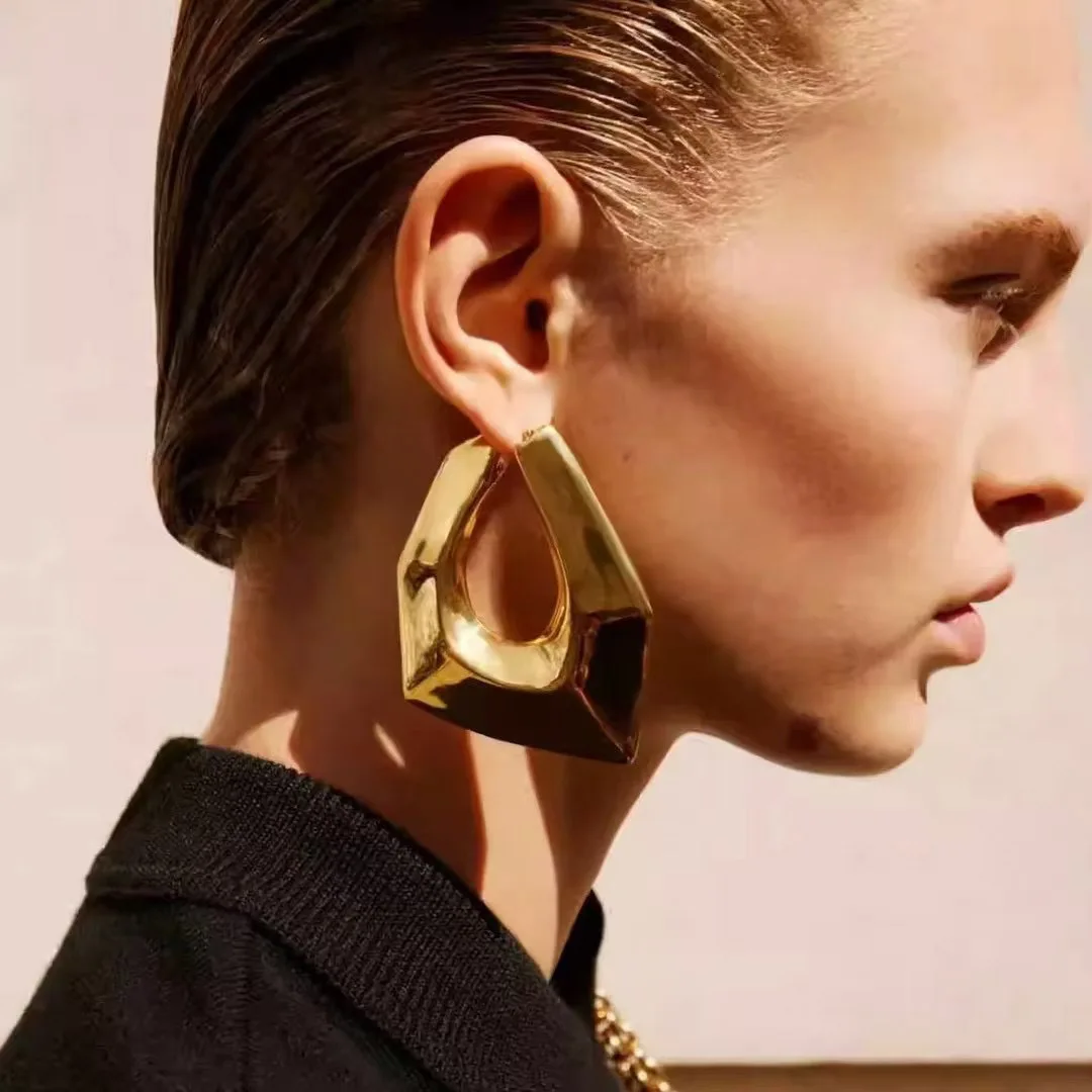 

Geometric Irregular Shaped Titanium Steel Luxury Retro Earrings European And American Fashion Personality New Accessory