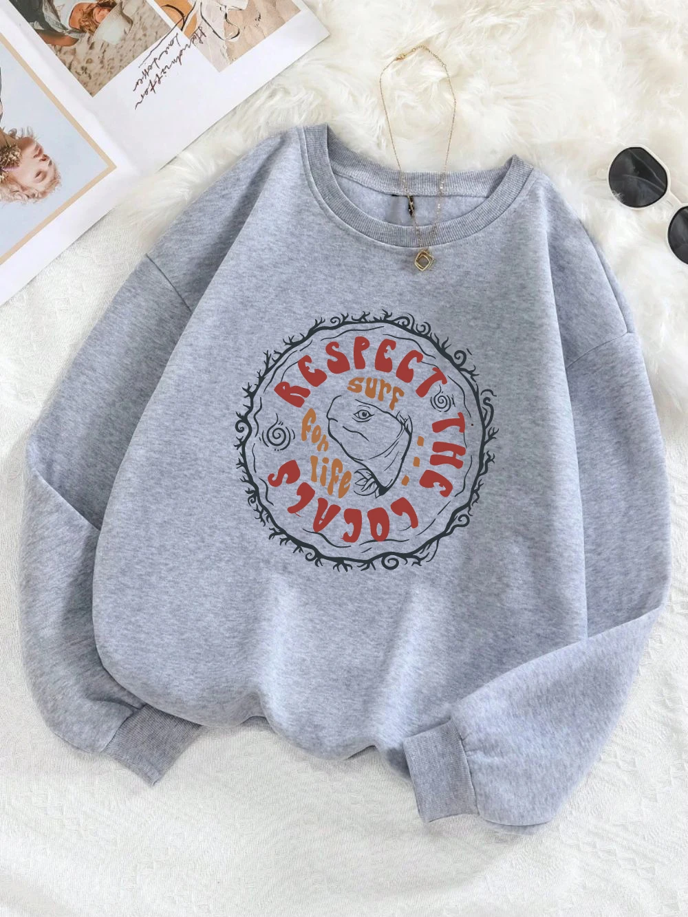 Autumn Winter Womans Pullover Shark Head Badge Printed Hoodie Comfortable Crewneck Soft Sweatshirt Fashion Female Streetwear