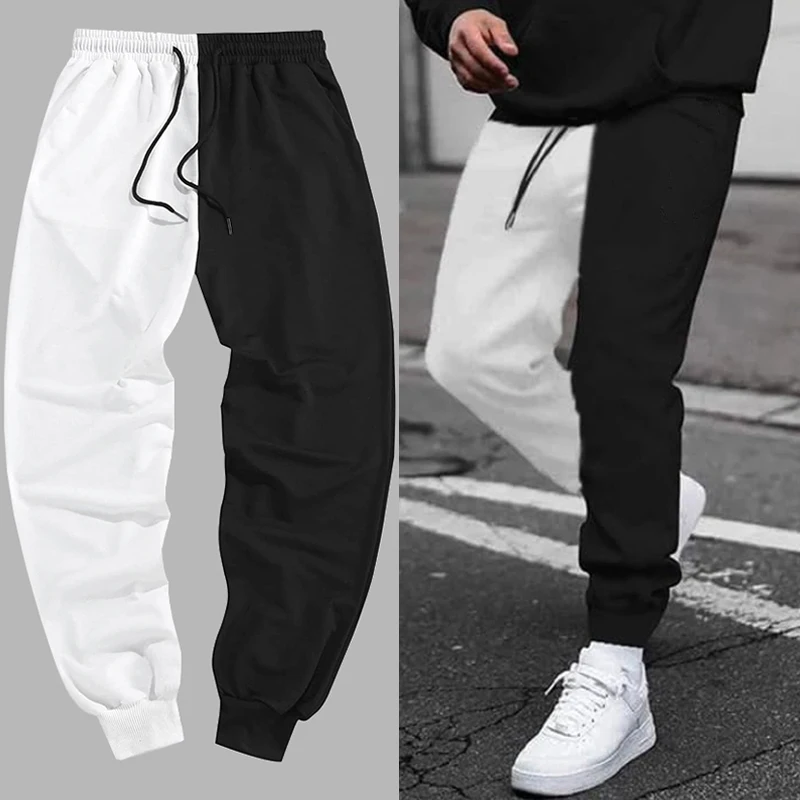 

Men's Colorblock Patchwork Athletic Joggers Casual Cozy Warm Fleece Lined Sweatpants Elastic Waist Drawstring Trousers Pants