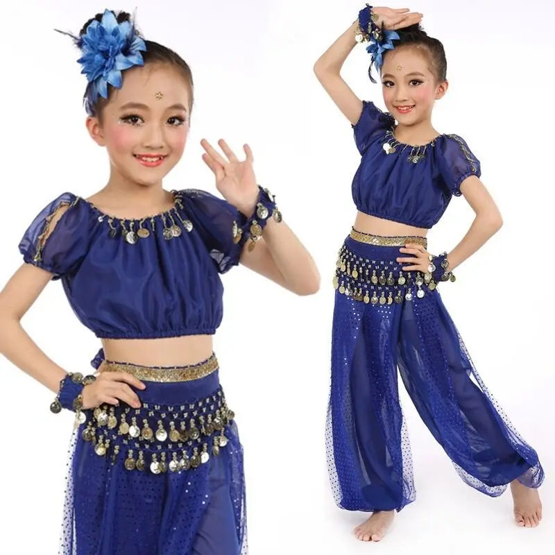 2022 New 5-piece Set Girls Belly Dancing India Bellydance Clothes Kids Belly Dance Costumes Set Children\'s Indian Dance Costume