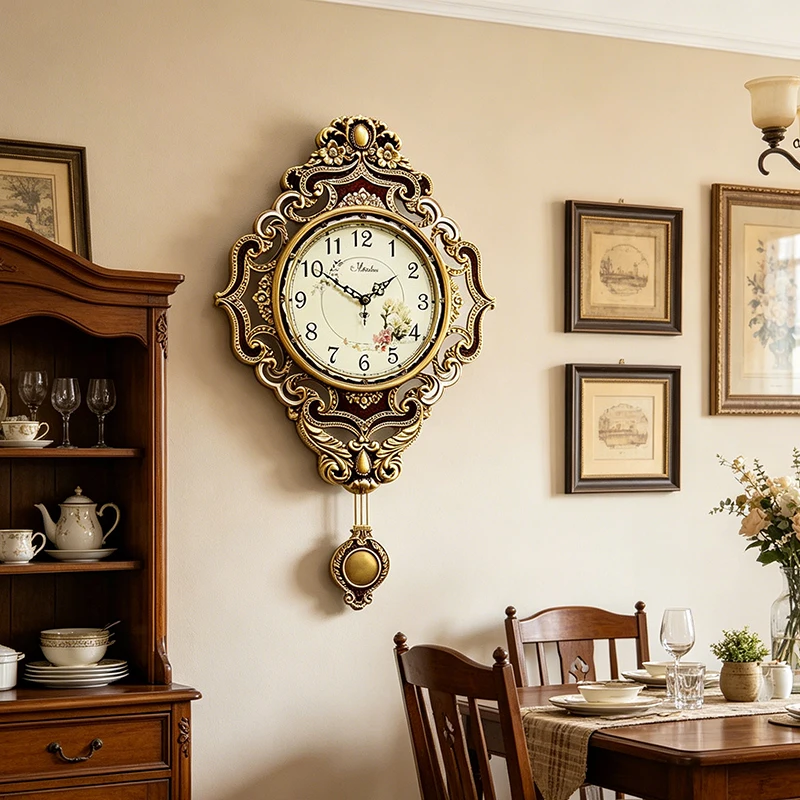 Vintage Wall Clock Luxury Living Room Pendulum Clocks Elegant Aesthetics Hanging Clocks Large Metal Home Decorative Quartz Clock